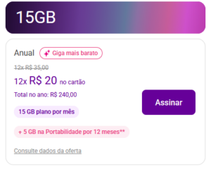 Vivo Easy Lite 15GB – R$20 por Mês