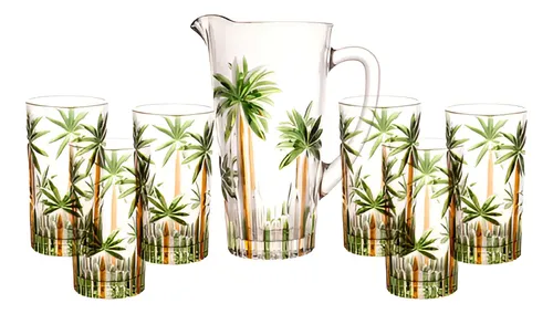 Conjunto jarra + 6 copos palm tree wolff