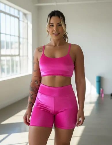 Conjunto Fitness Virginia Top Shorts Meia Coxa Cintura