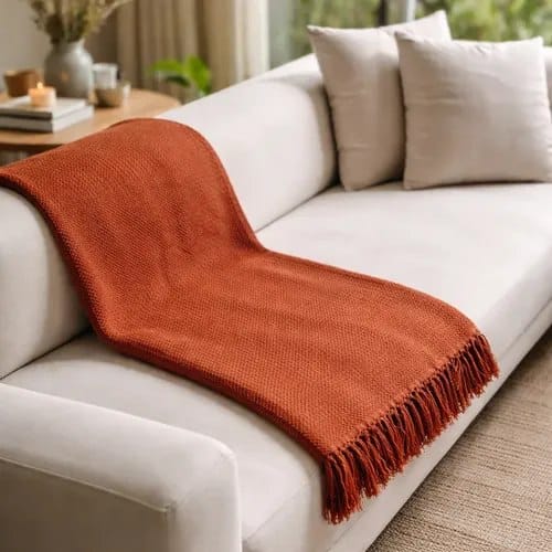 Manta Decorativa Sofá Cama Terracota 100% Algodão 1,20×1,50